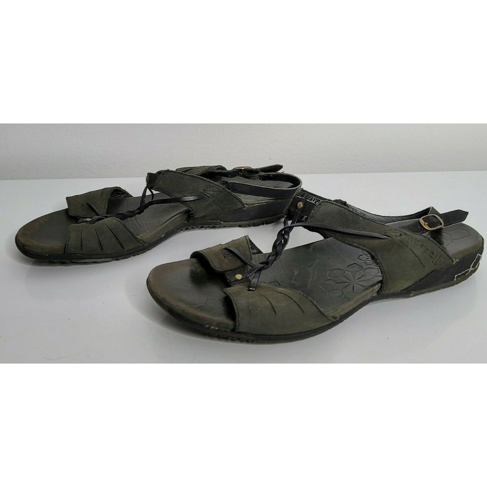 MERRELL Womens Size 7 Braided Black Slip On Strappy Sandals Shoes - Picture 2 of 8